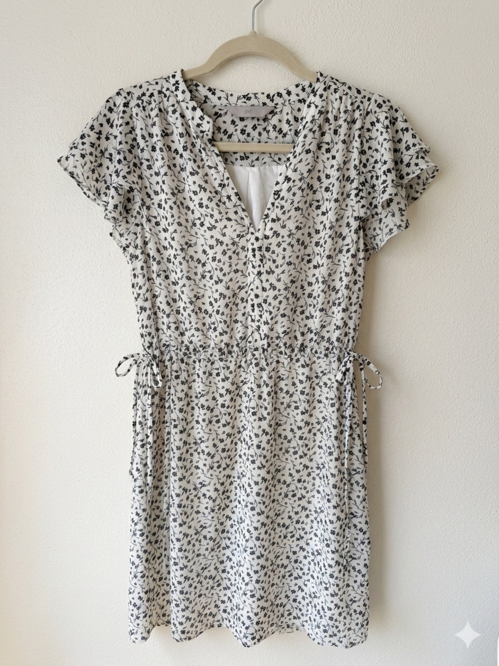 H&M white Mini Dress with Black Floral Print